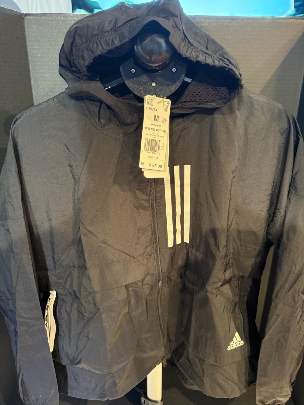 adidas women's Mothers Black Hooded Windbreaker Jacket with 3-Stripes size M